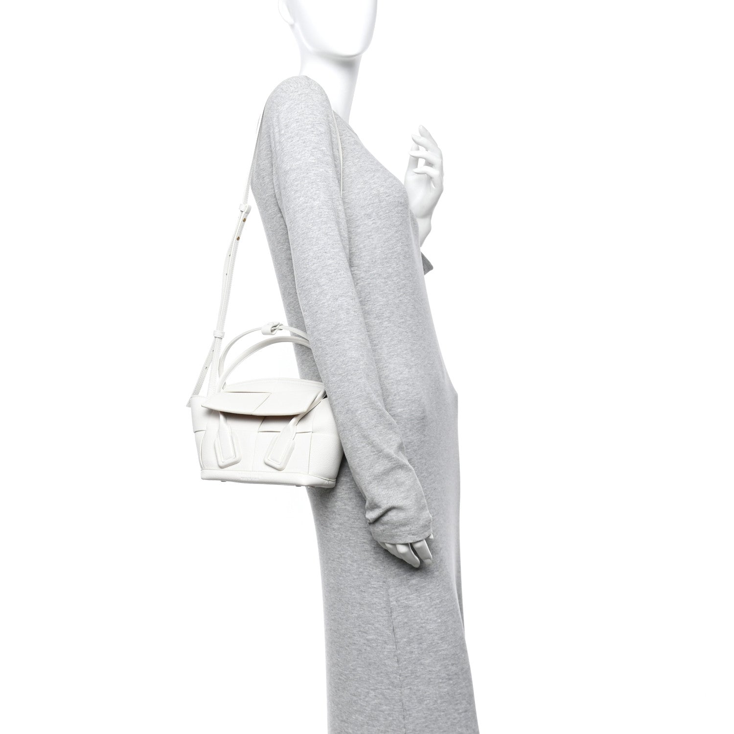 Bottega Veneta French Calfskin Maxi Intrecciato Mini Arco Bianco