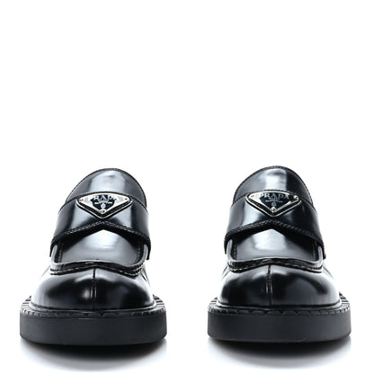 Prada Spazzolato Metal Triangle Logo 50mm Loafers 39 Black 2 of 7