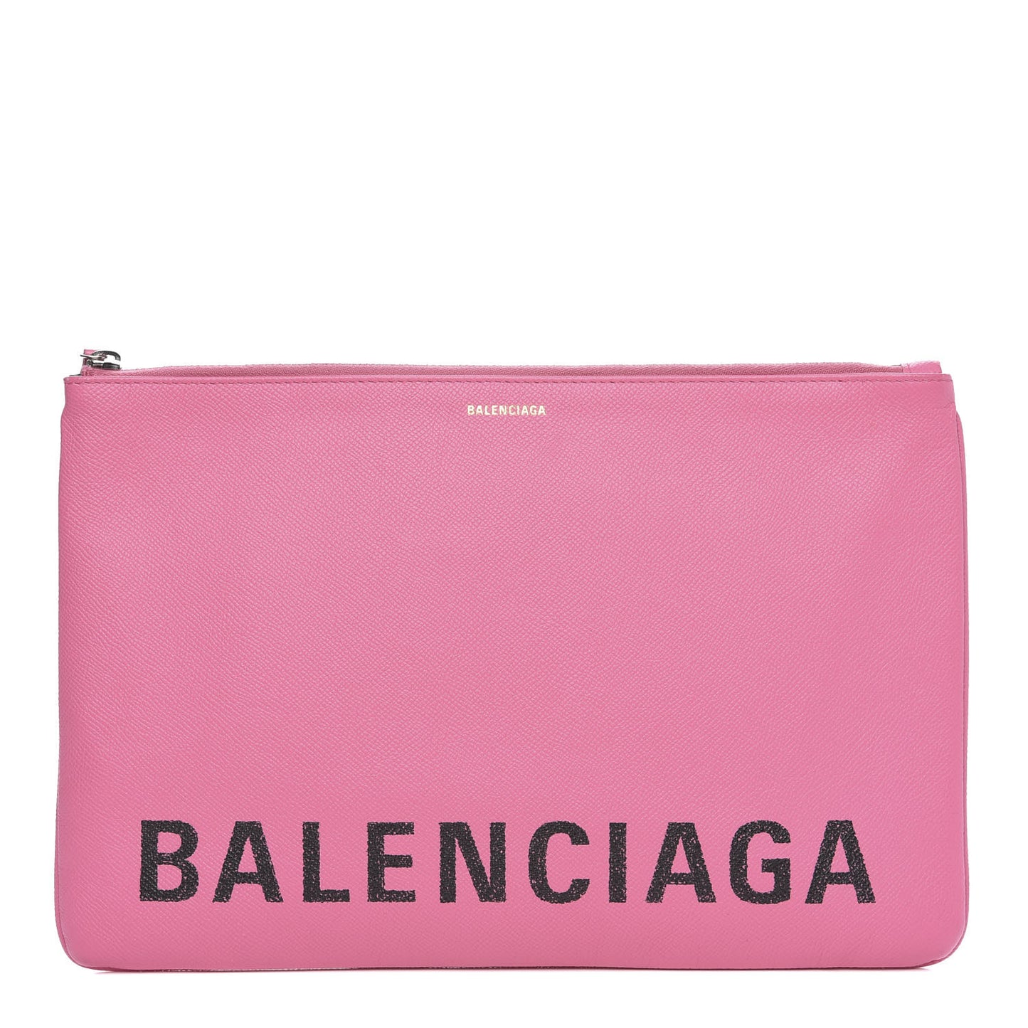 Signature Grained Calfskin Large Ville Zip Pouch Rose Bubblegum Black