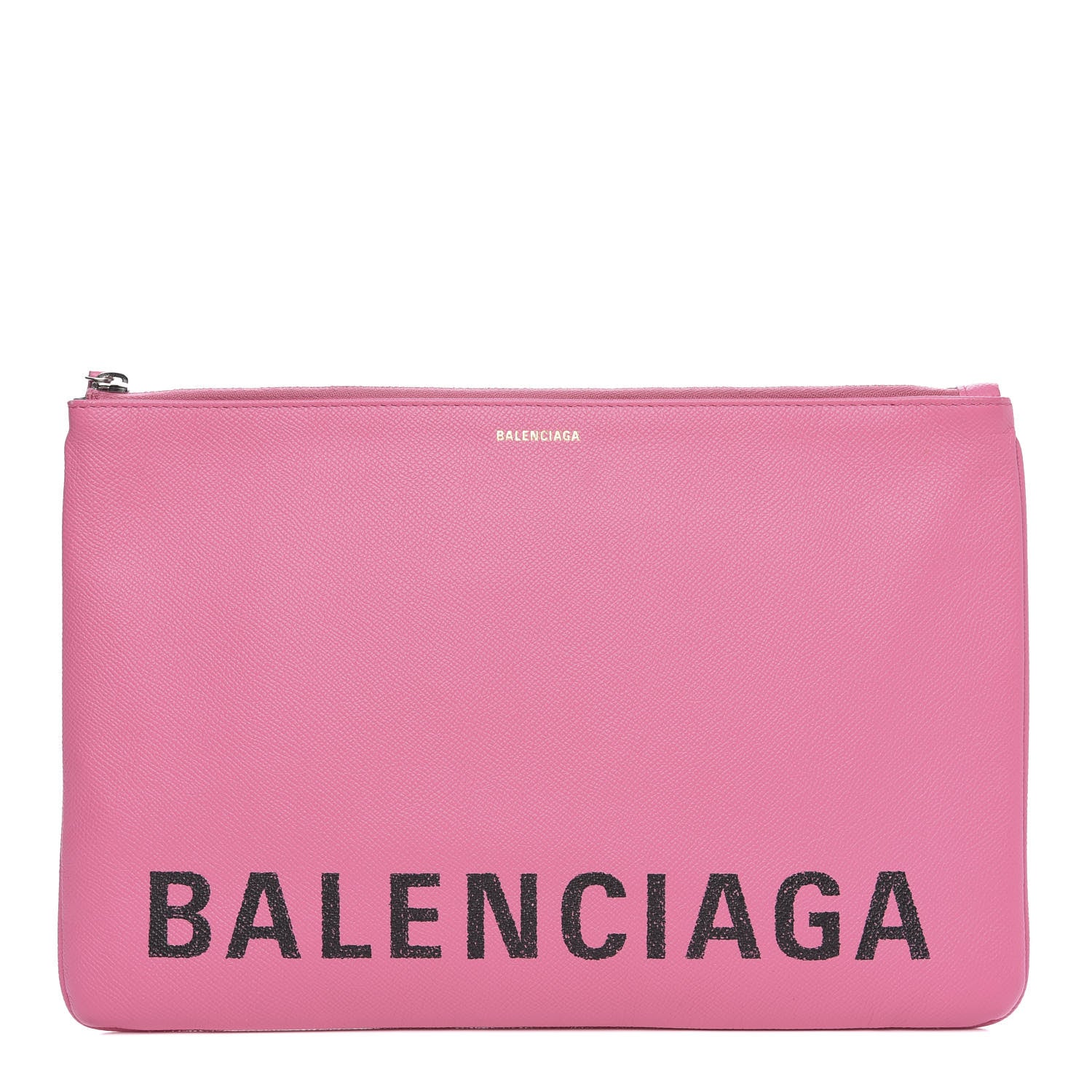 Balenciaga Signature Grained Calfskin Large Ville Zip Pouch Rose Bubblegum Black 1 of 9