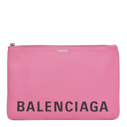Balenciaga Signature Grained Calfskin Large Ville Zip Pouch Rose Bubblegum Black 1 of 9