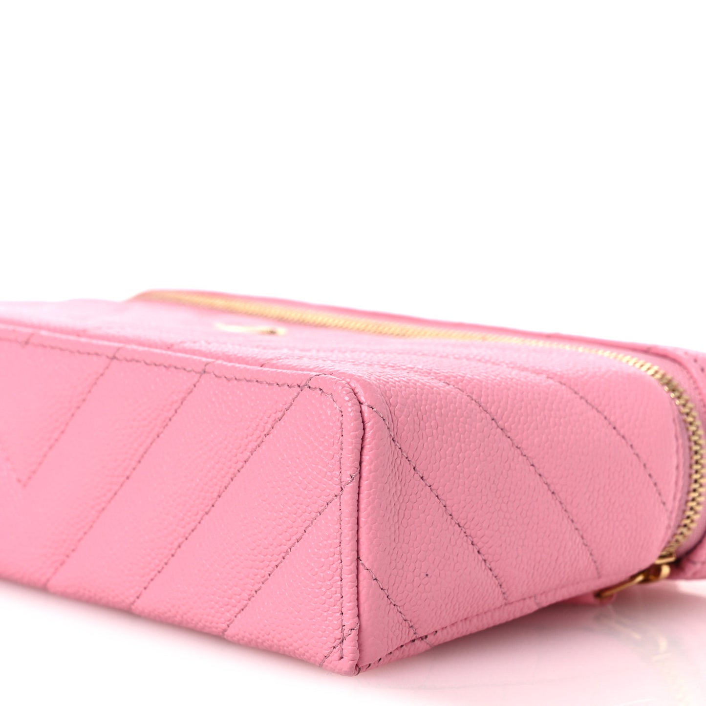 Shiny Caviar Quilted Sleek Chevron Vanity With Chain Rose