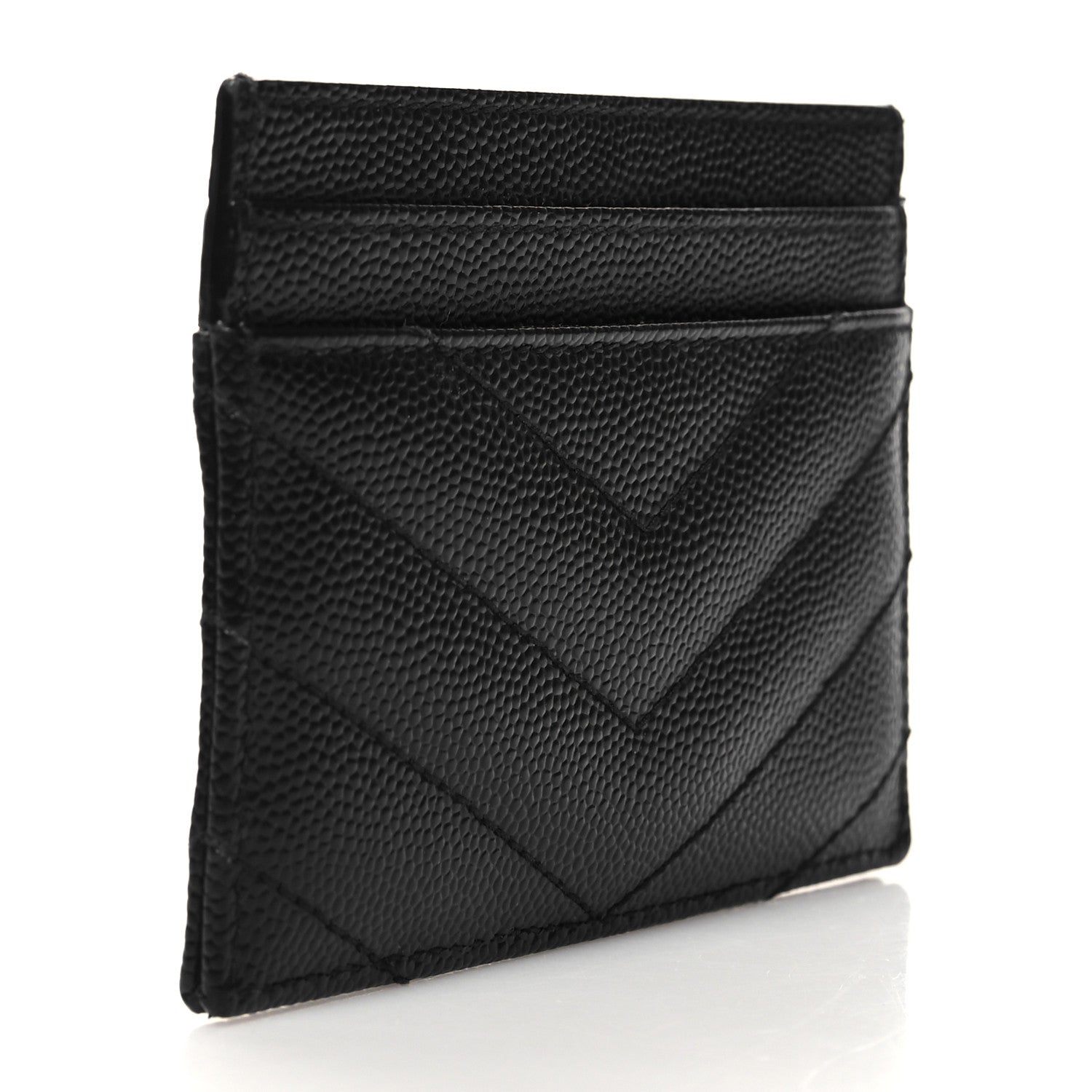 Saint Laurent Grain De Poudre Matelasse Chevron Monogram Credit Card Case Black 3 of 8