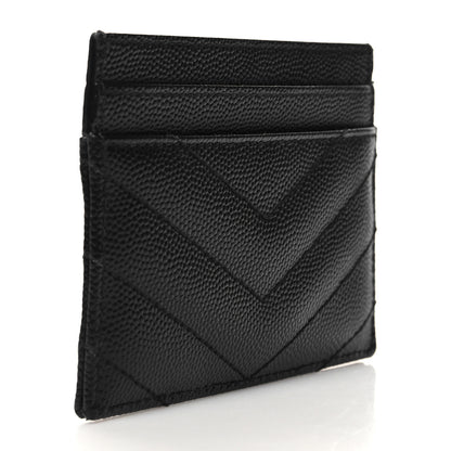 Saint Laurent Grain De Poudre Matelasse Chevron Monogram Credit Card Case Black 3 of 8