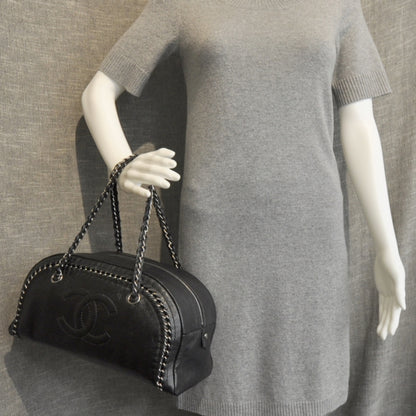 Chanel Leather Luxe Ligne Medium Bowler Metallic Black 3 of 10