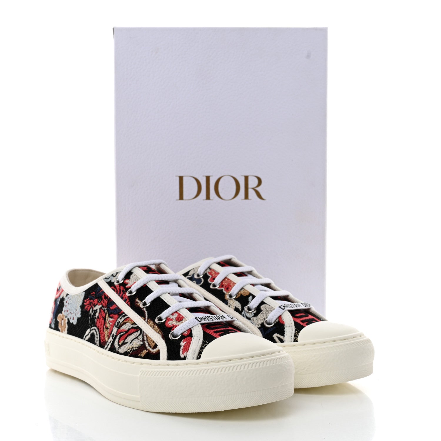 Christian Dior Cotton Floral Pop Embroidered Walk'N'Dior Low Top Sneakers 39 Red Multicolor 9 of 9