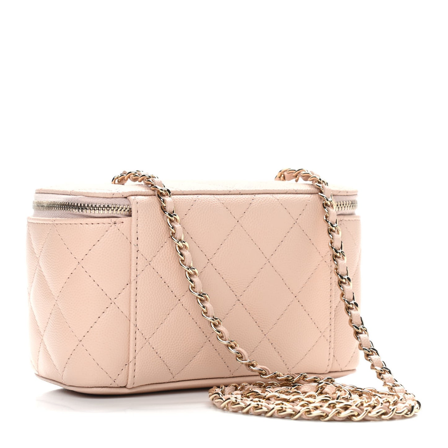 Caviar Quilted Small Vanity Case With Chain Light Beige