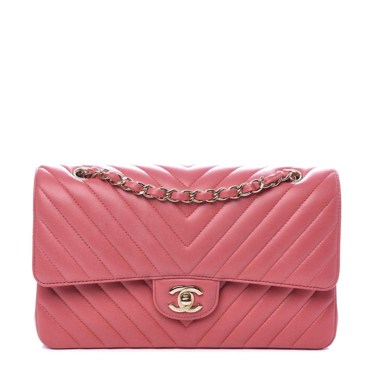 Lambskin Chevron Quilted Medium Double Flap Pink