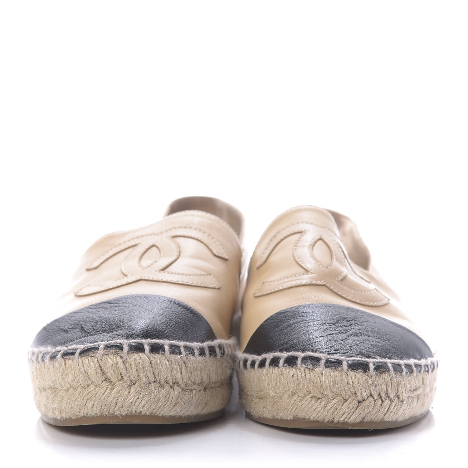 Chanel Lambskin CC Espadrilles 36 Beige Black 2 of 10