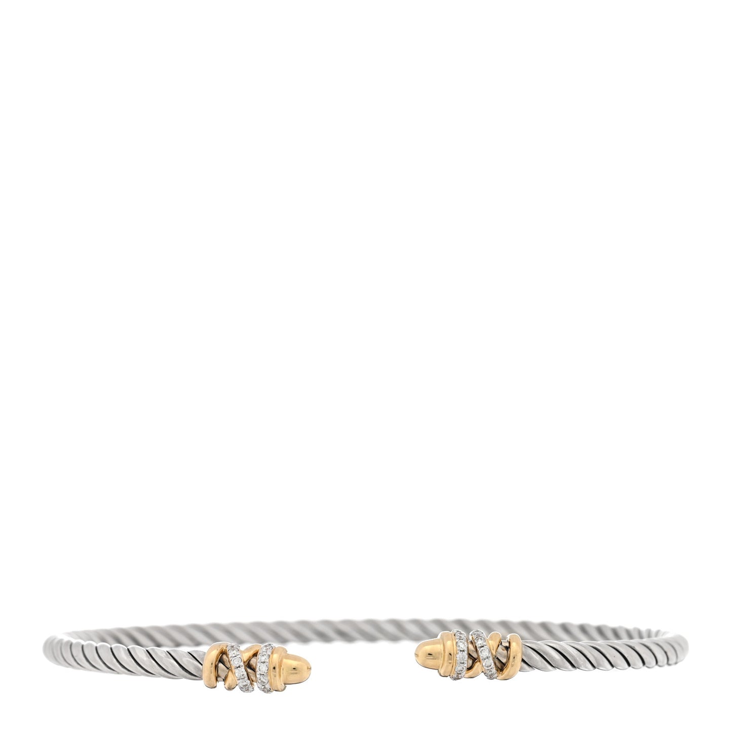 Sterling Silver 18K Yellow Gold Diamond 3mm Petite Helena Cuff Bracelet