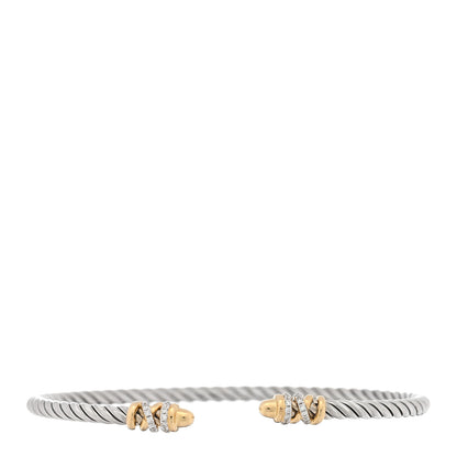 David Yurman Sterling Silver 18K Yellow Gold Diamond 3mm Petite Helena Cuff Bracelet 1 of 3