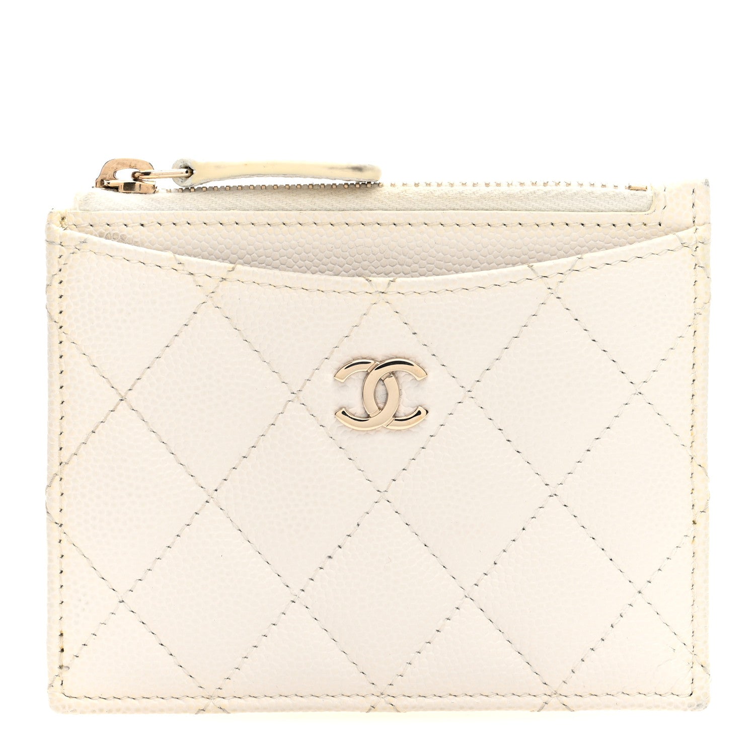 Chanel Caviar Quilted CC Zip Card Holder White 1 of 8