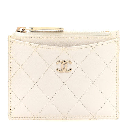 Chanel Caviar Quilted CC Zip Card Holder White 1 of 8