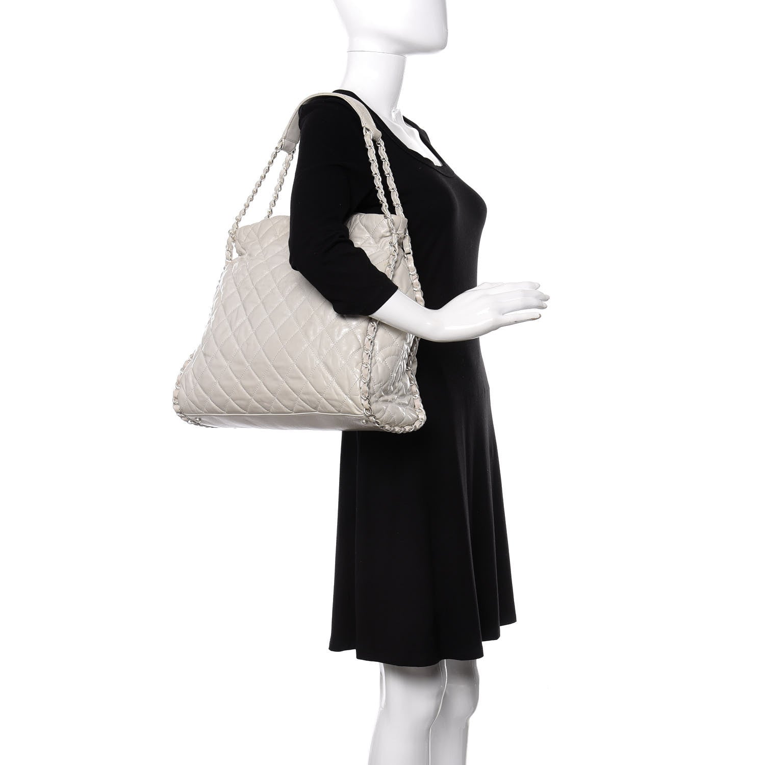 Chanel Glazed Calfskin Quilted Large Chain Me Hobo Dark White 2 of 9