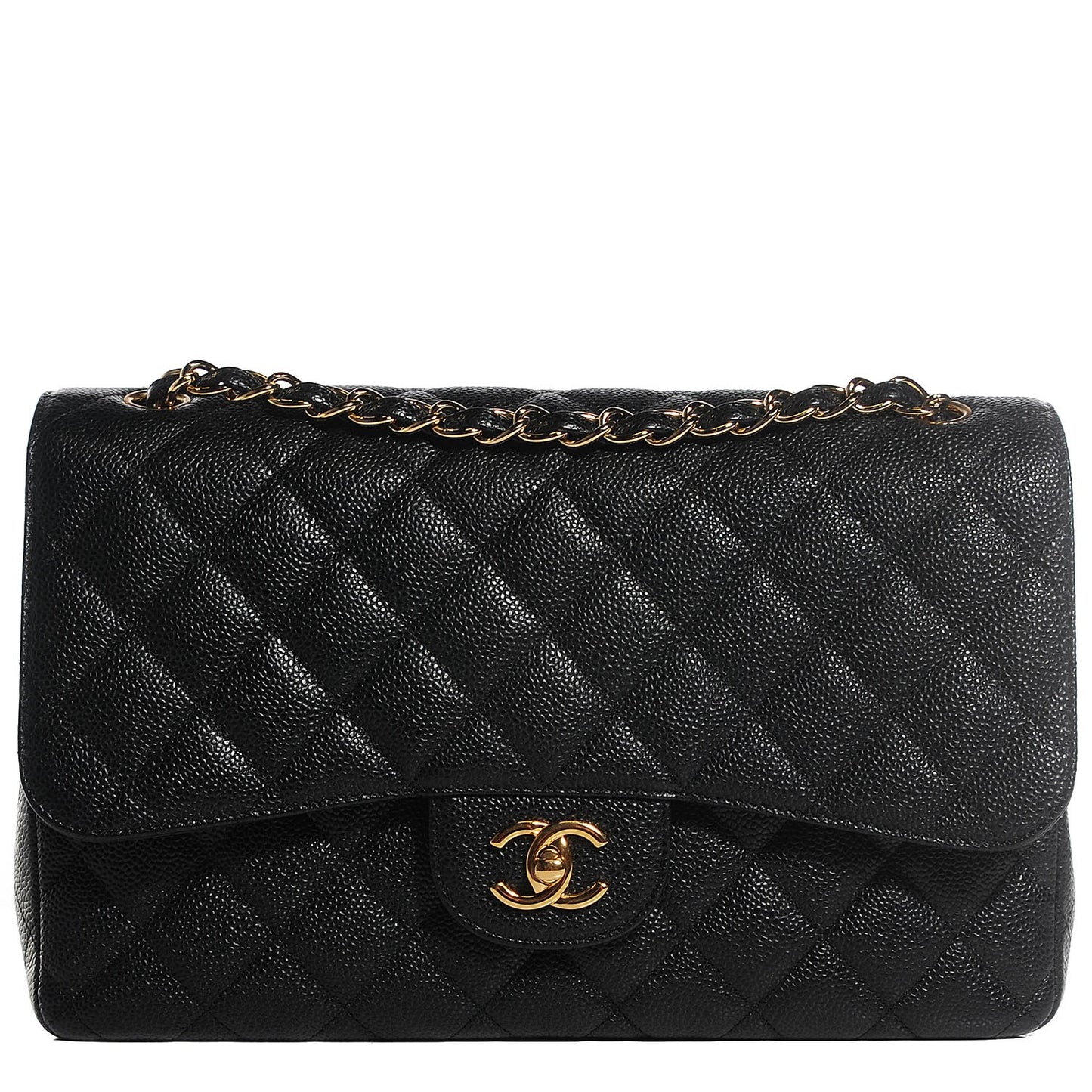 Caviar Quilted Jumbo Double Flap Black