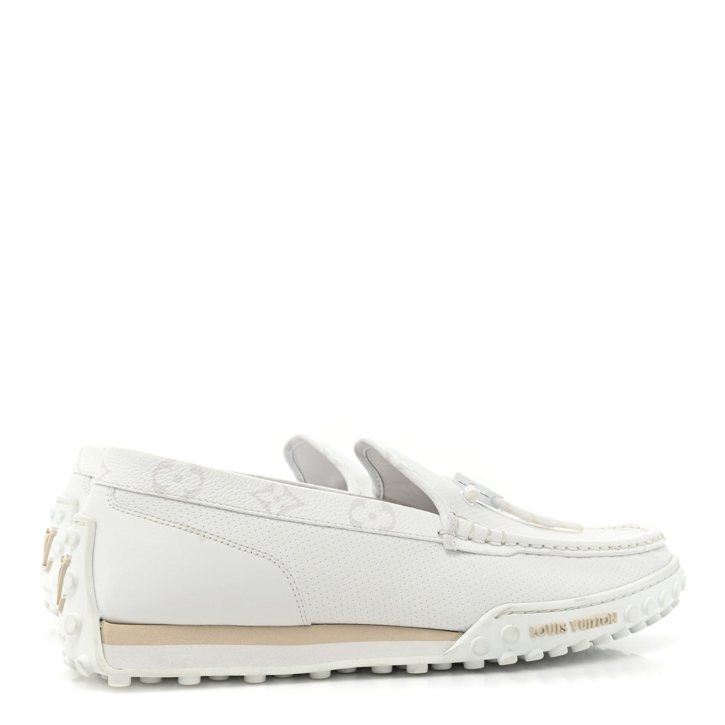 Perforated Calfskin Monogram Mens LV Racer Mocassin Loafers 8.5 White