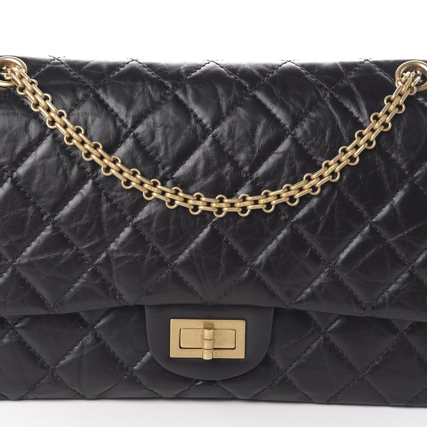 Aged Calfskin Quilted 2.55 Reissue 227 Flap Black