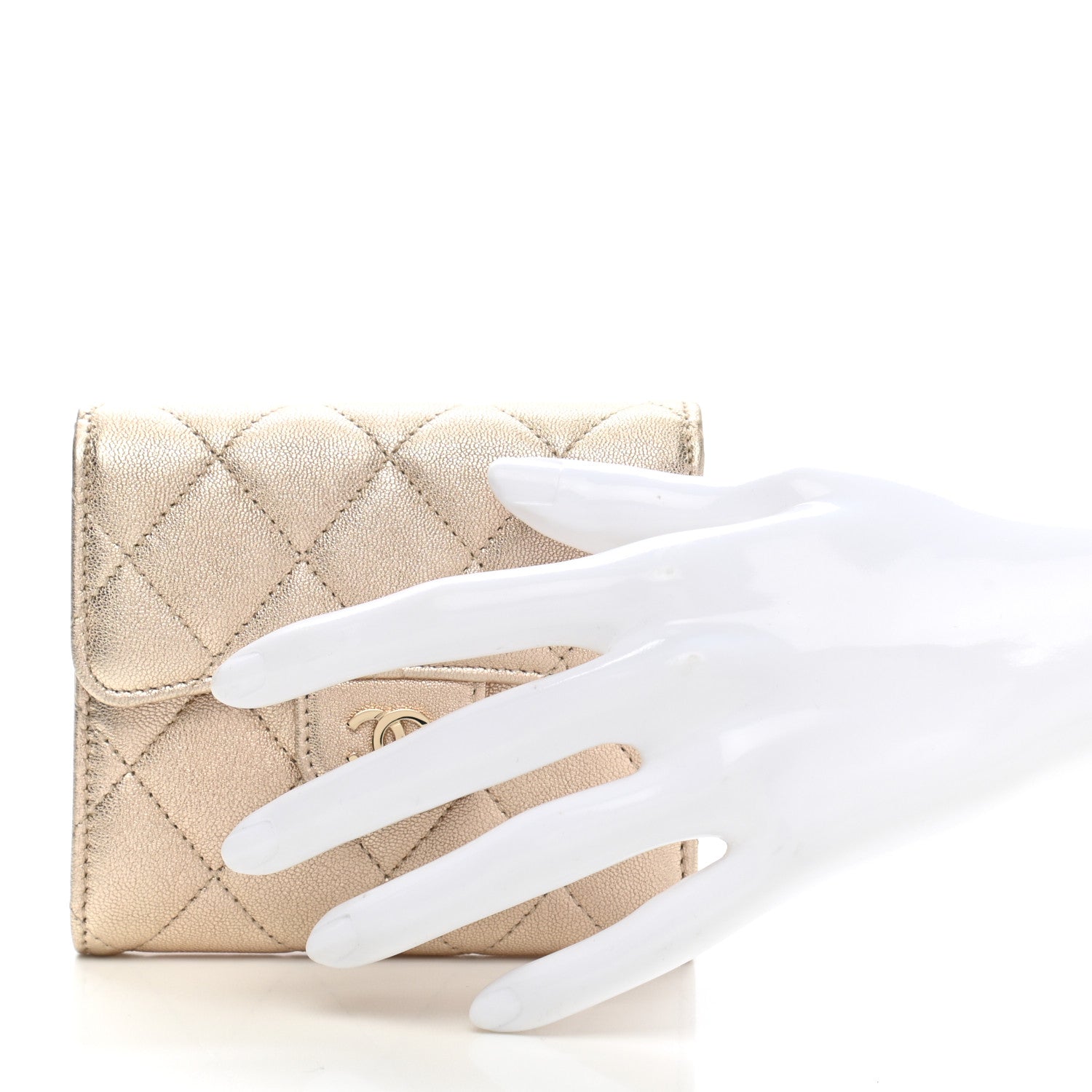 Chanel Metallic Lambskin Quilted Compact Flap Wallet Gold 2 of 8