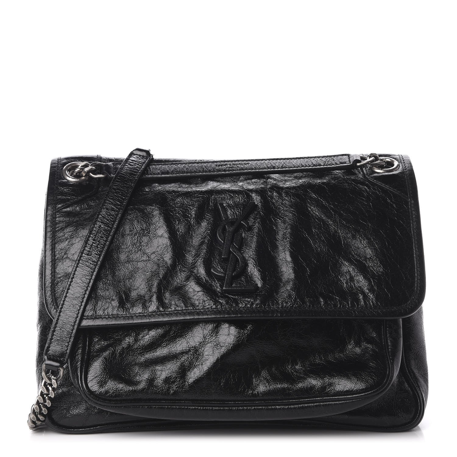 Saint Laurent Crinkled Calfskin Matelasse Monogram Medium Niki Chain Satchel Black 1 of 10