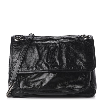 Saint Laurent Crinkled Calfskin Matelasse Monogram Medium Niki Chain Satchel Black 1 of 10