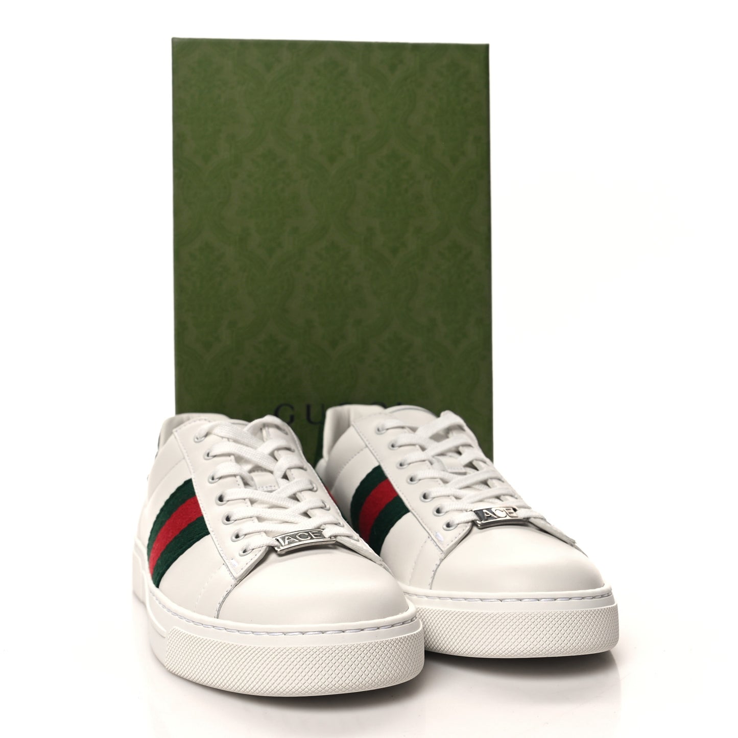 Calfskin Crocodile Web Womens Ace Sneakers 37 White Green