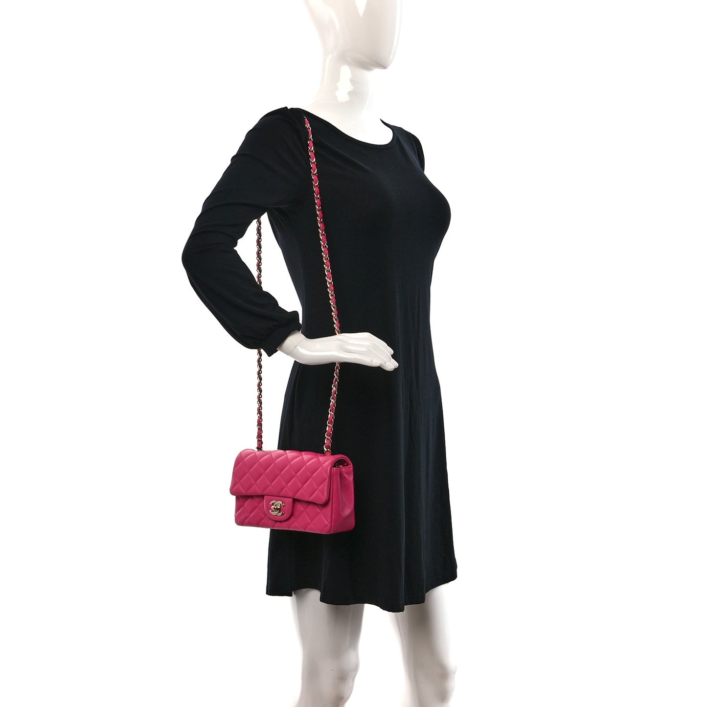 Lambskin Quilted Mini Rectangular Flap Fuchsia