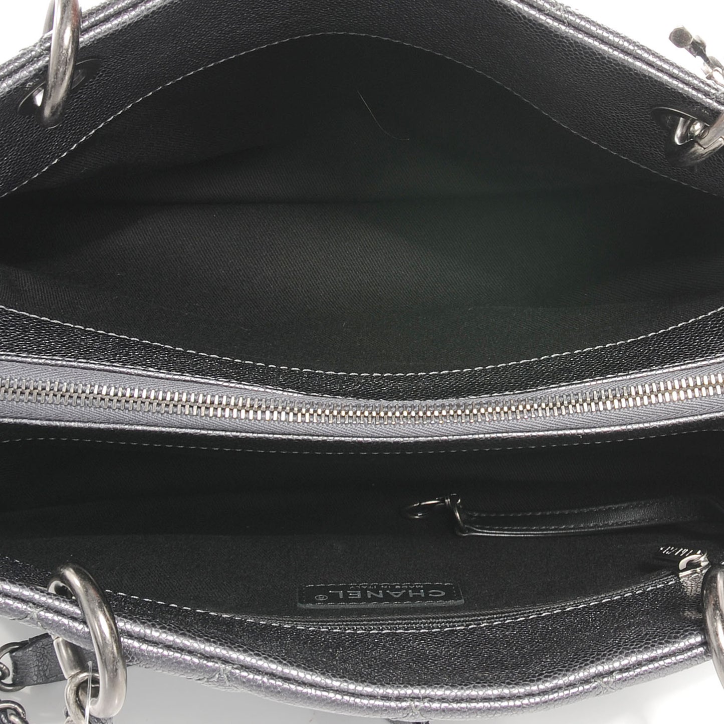Caviar Timeless CC Large Zip Shopping Tote Dark Silver