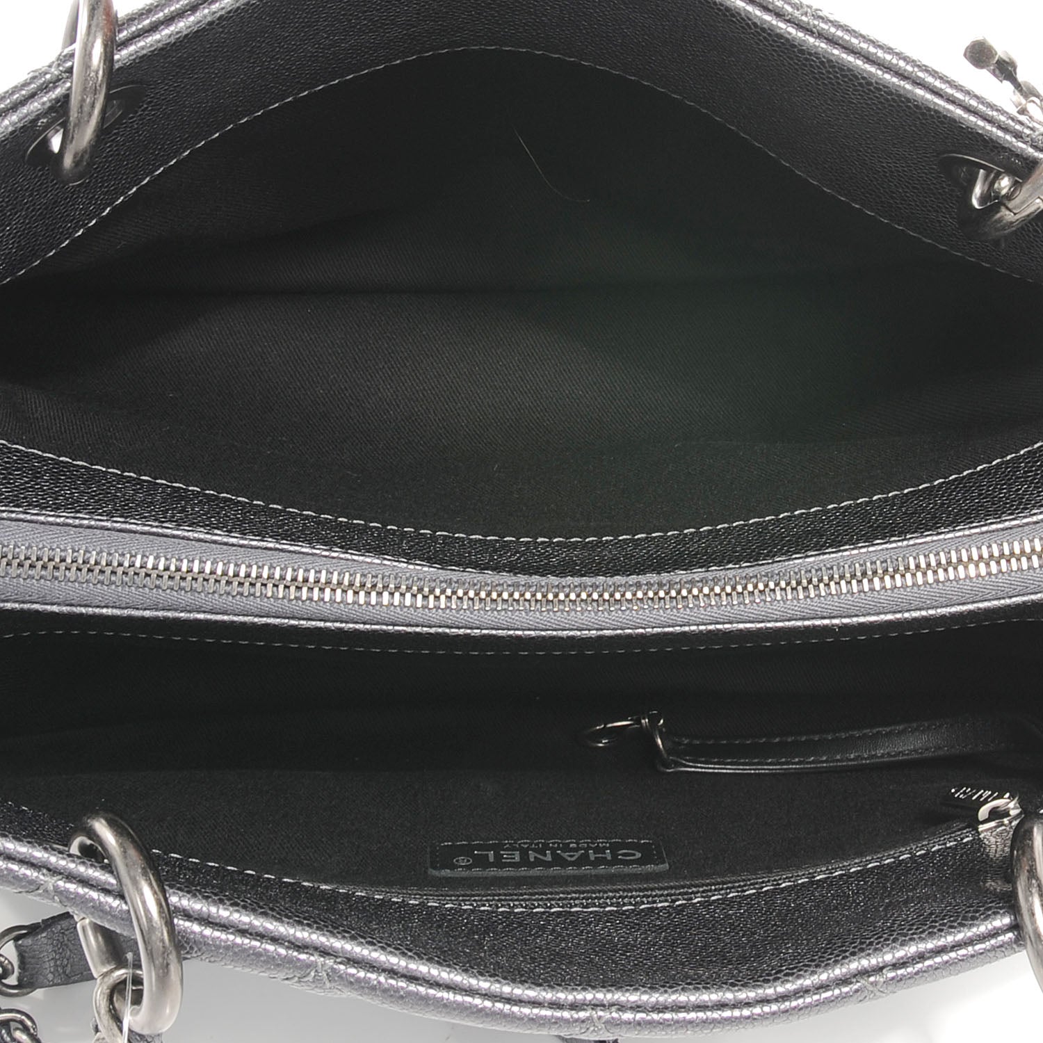 Chanel Caviar Timeless CC Large Zip Shopping Tote Dark Silver 6 of 8