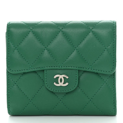 Chanel Lambskin Quilted Compact Flap Wallet Green 1 of 11