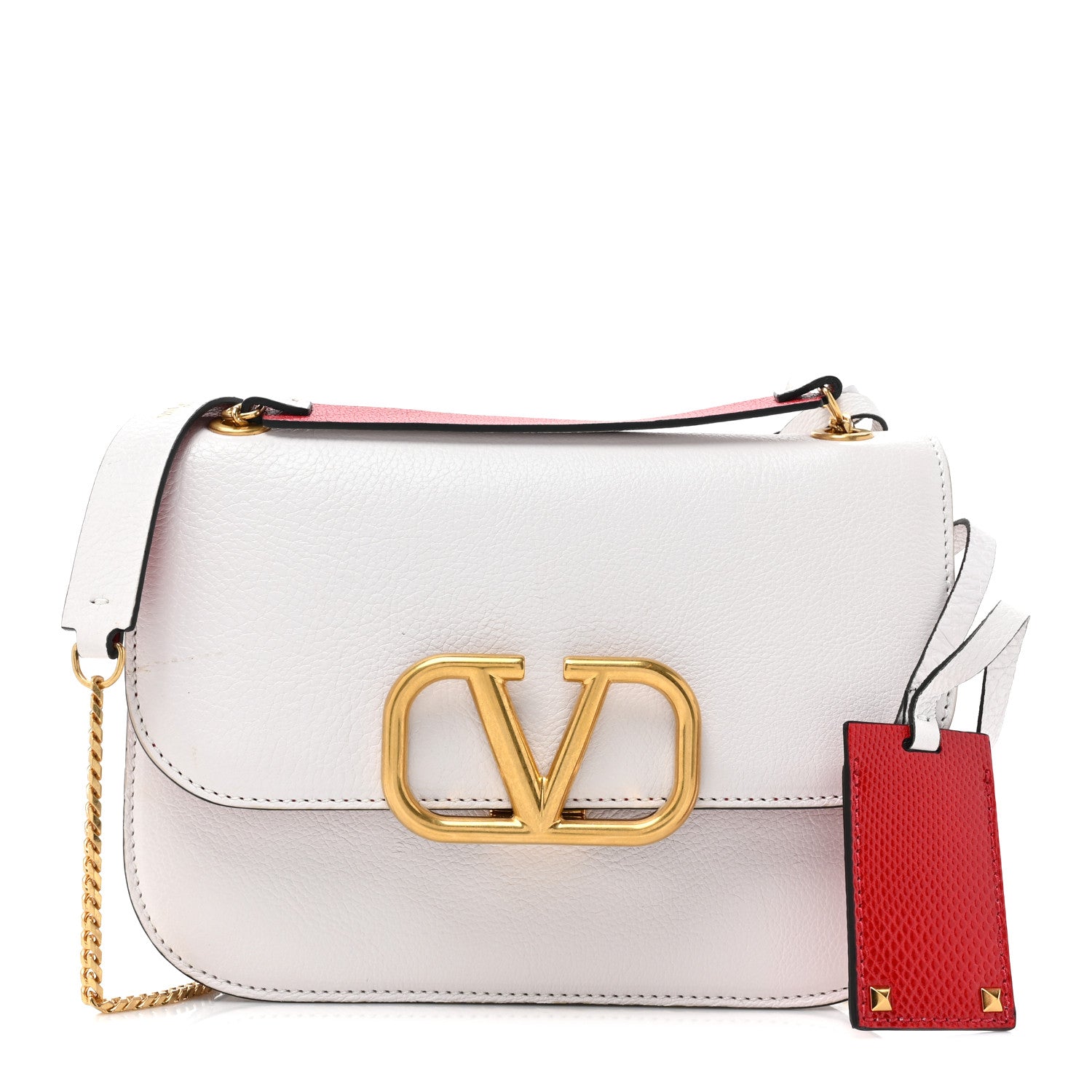 Valentino Garavani Grainy Calfskin Small Vlogo Chain Shoulder Bag Optic White 1 of 10