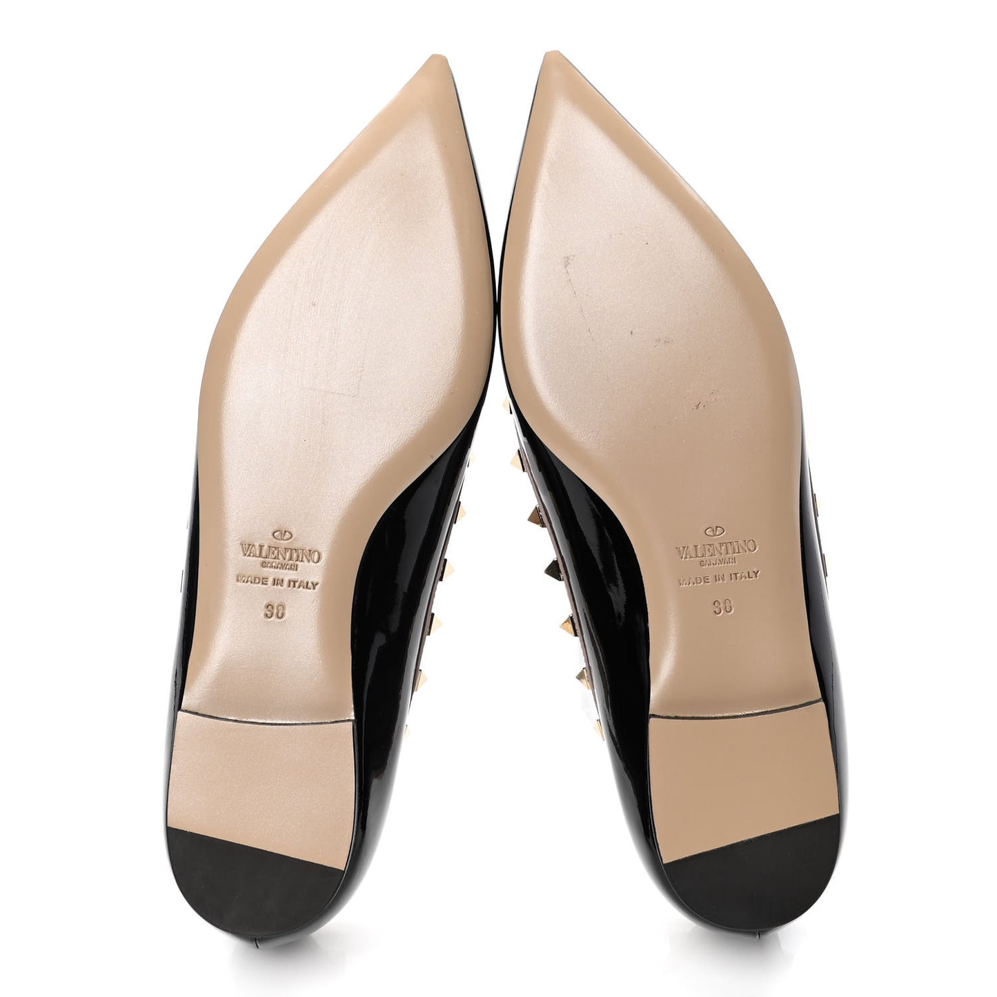 Patent Nappa Rockstud Ballerina Flats 38 Black Poudre