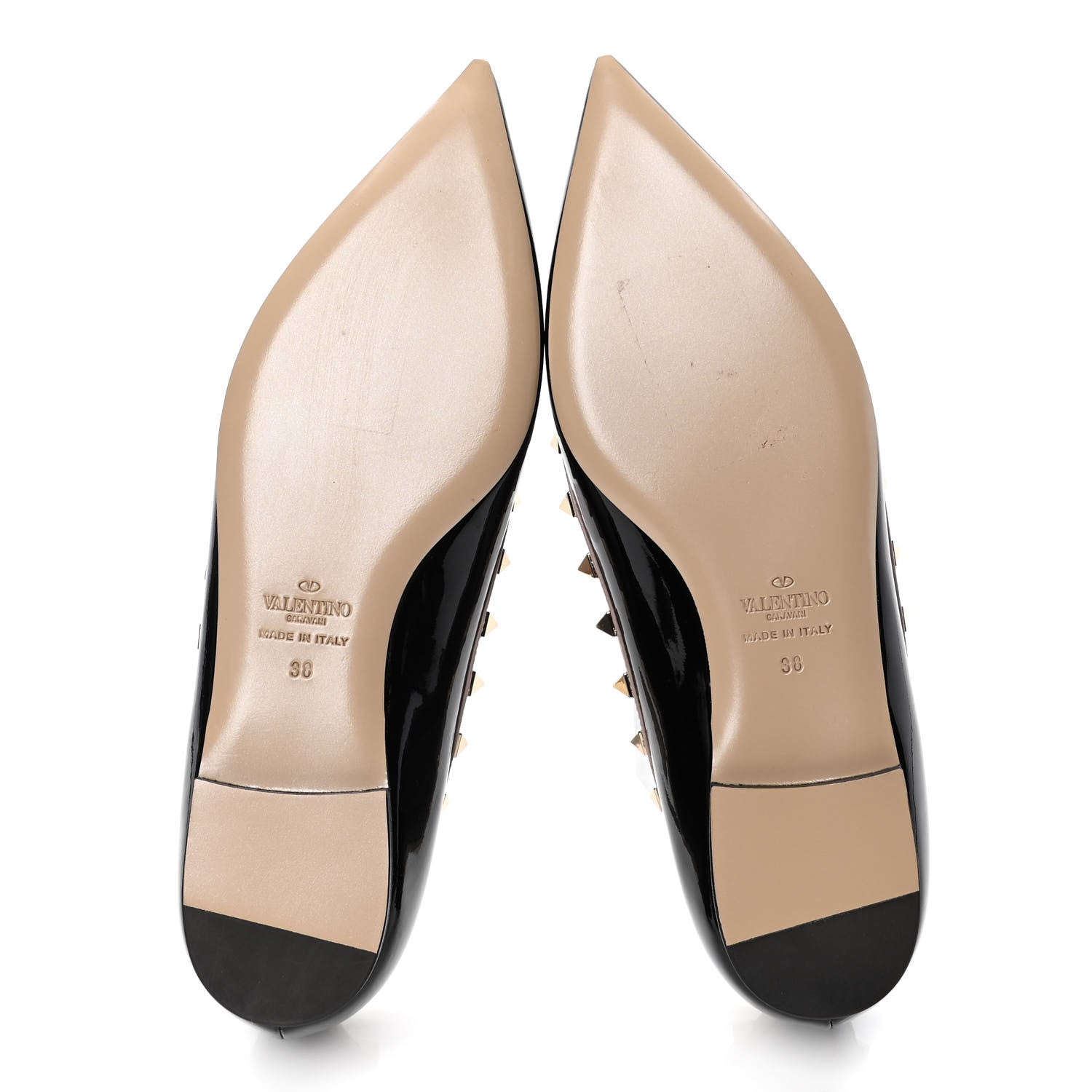 Valentino Garavani Patent Nappa Rockstud Ballerina Flats 38 Black Poudre 4 of 5