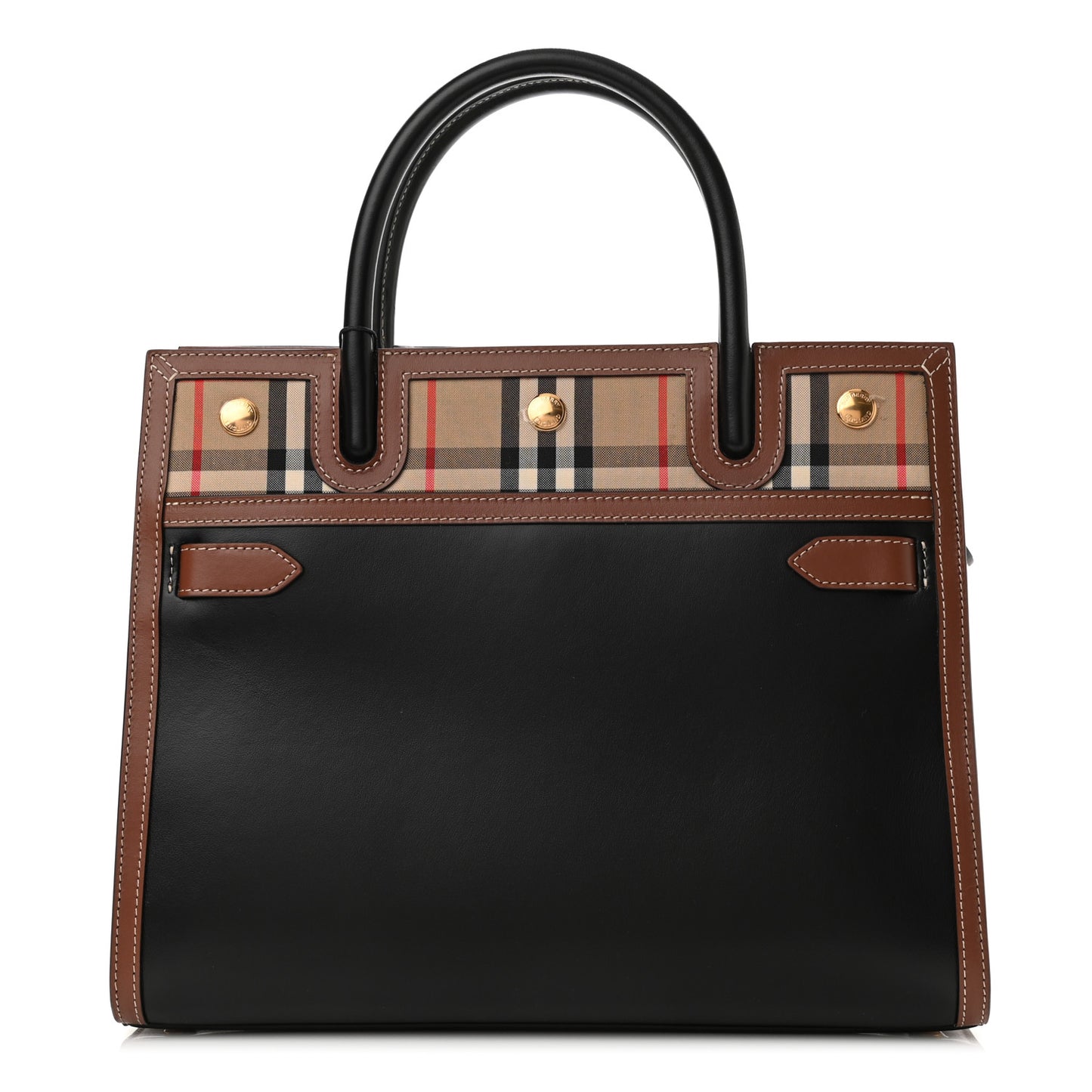 Calfskin Vintage Check Small Two Handle Title Bag Black