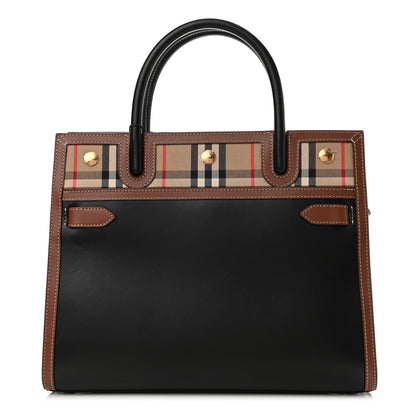 Burberry Calfskin Vintage Check Small Two Handle Title Bag Black 1 of 9