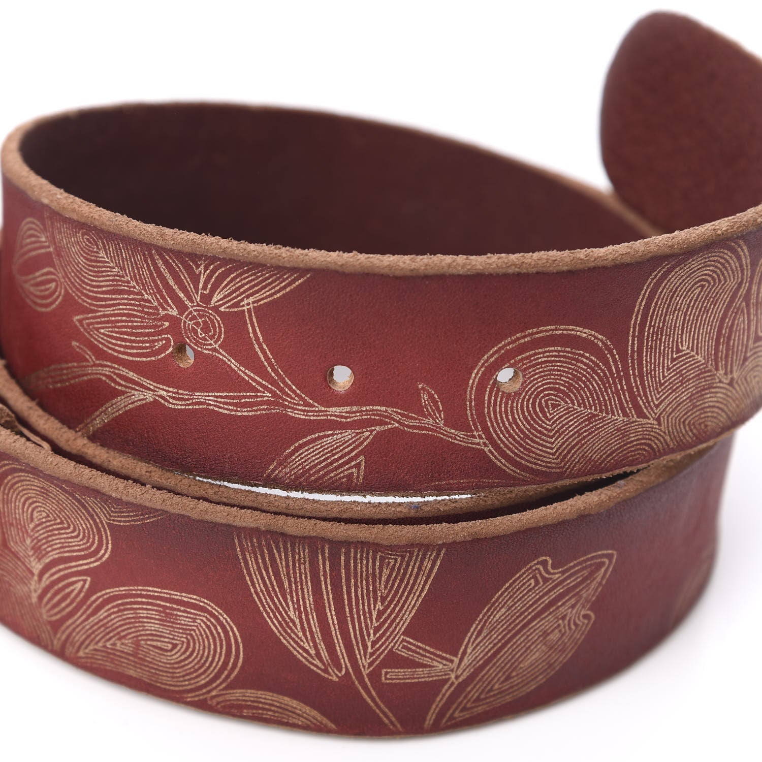Gucci Faded Calfskin Leaf Print Double G 40mm Belt 100 40 Hibiscus Red Gold 3 of 5