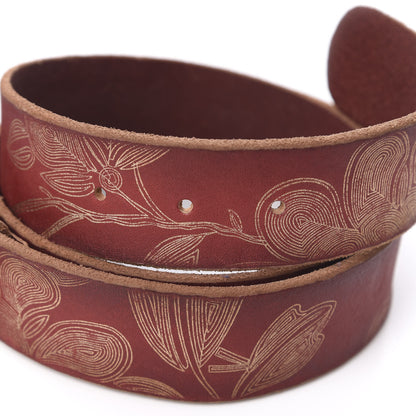 Gucci Faded Calfskin Leaf Print Double G 40mm Belt 100 40 Hibiscus Red Gold 3 of 5