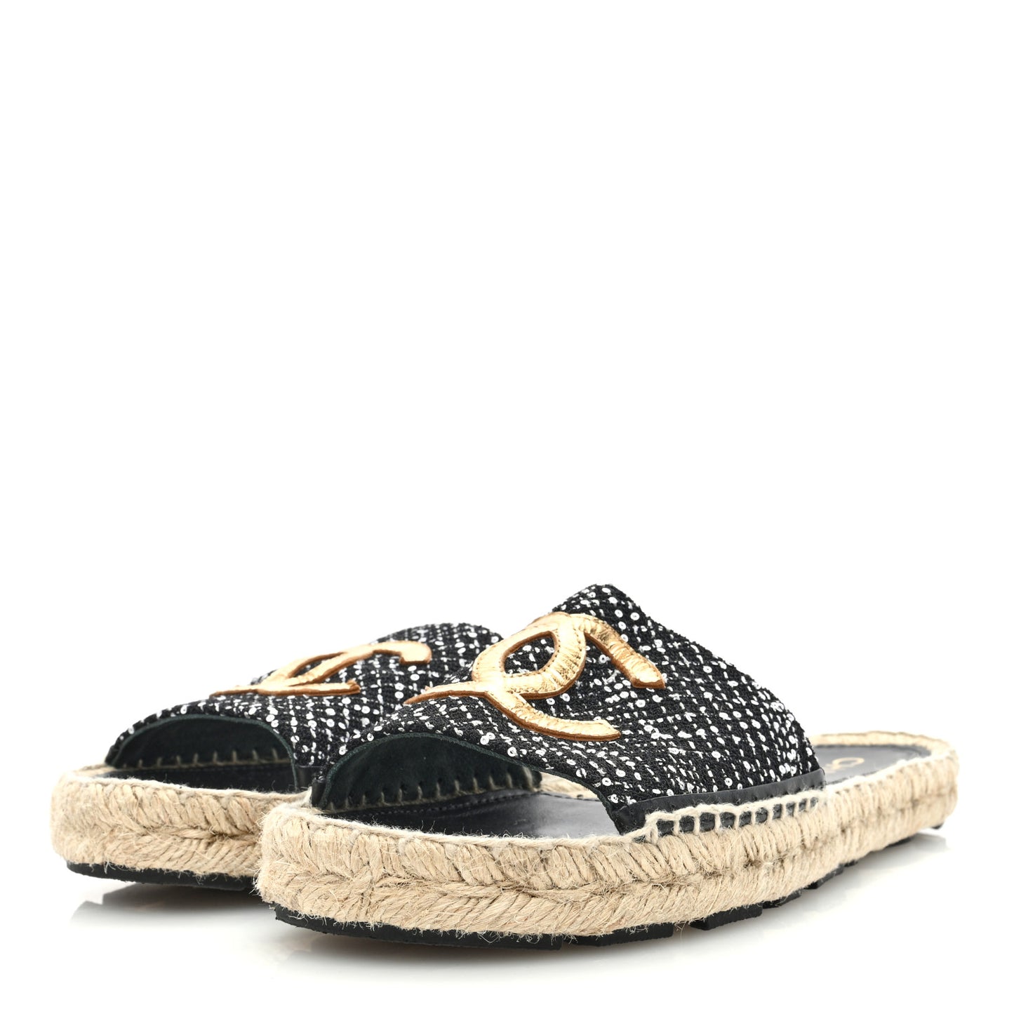 Wool Laminated Lambskin CC Slide Sandals 40 Black Gold