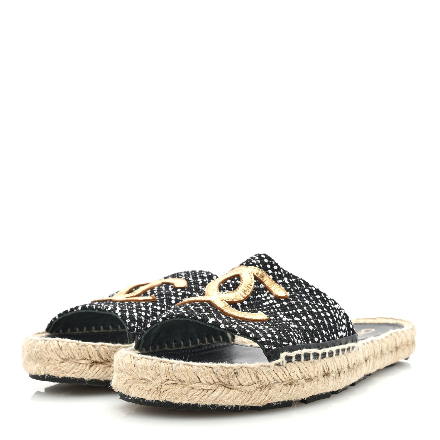 Chanel Wool Laminated Lambskin CC Slide Sandals 40 Black Gold 2 of 8