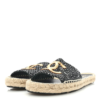Chanel Wool Laminated Lambskin CC Slide Sandals 40 Black Gold 2 of 8