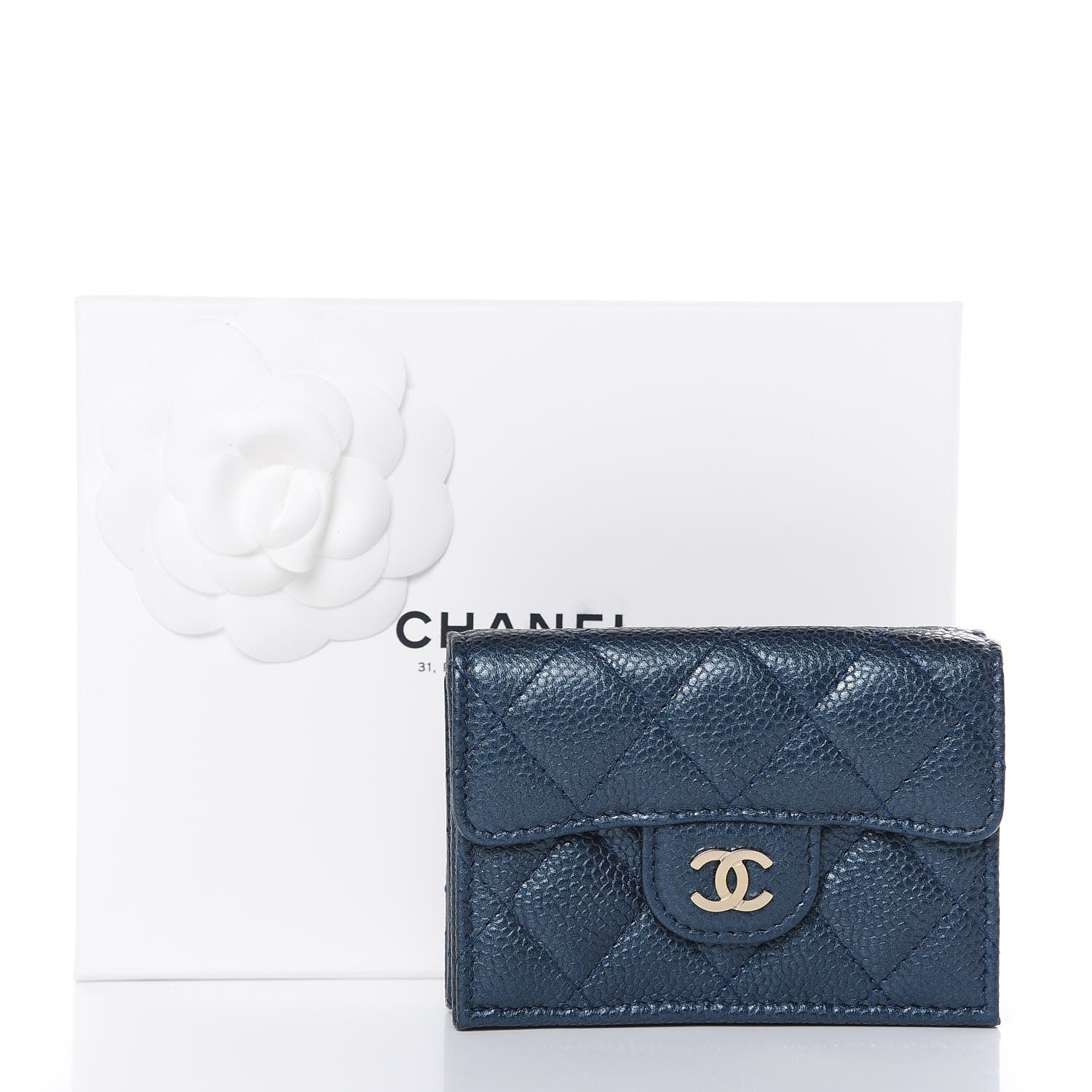 Chanel Metallic Caviar Quilted Compact Flap Wallet Dark Blue 8 of 8