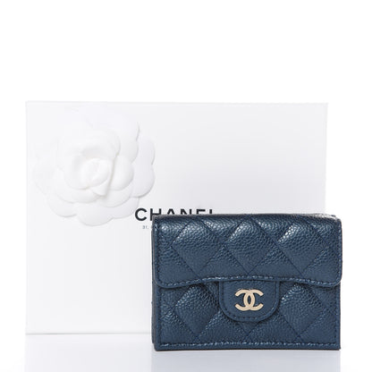 Chanel Metallic Caviar Quilted Compact Flap Wallet Dark Blue 8 of 8