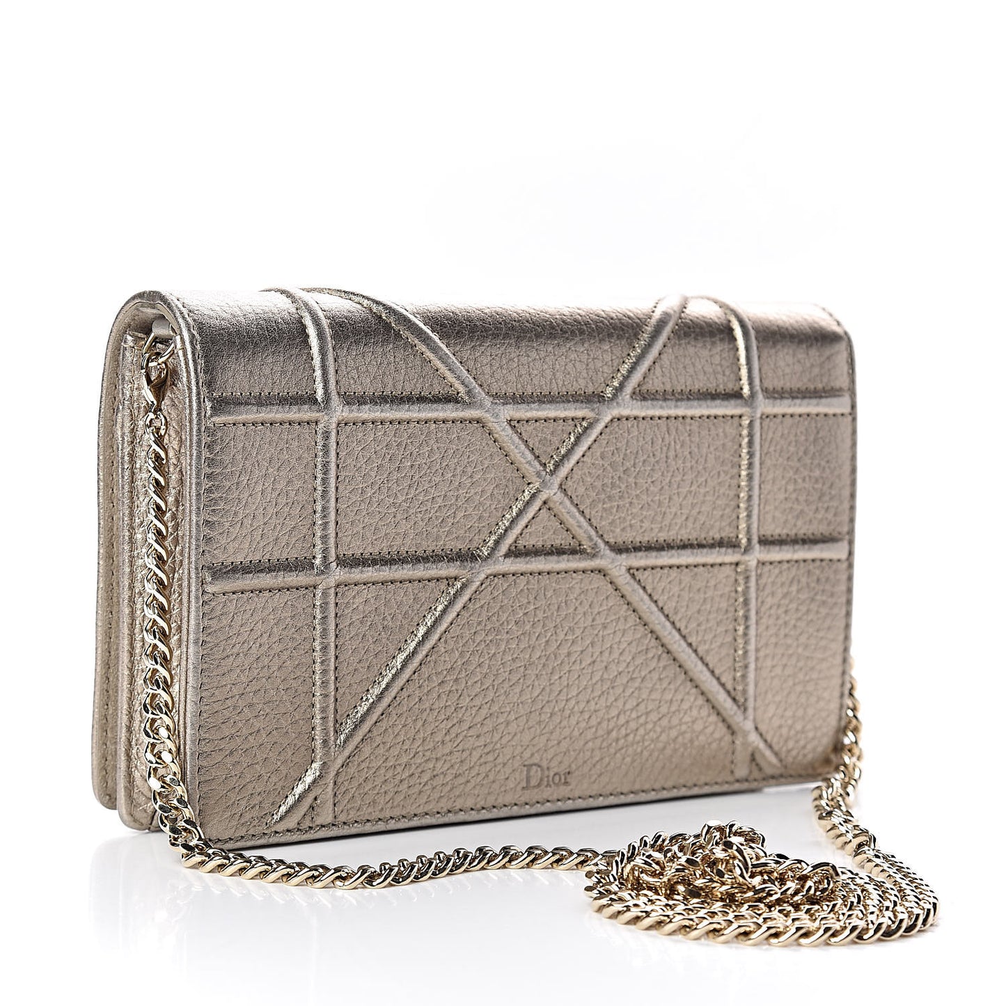Metallic Grained Calfskin Diorama Wallet on Chain Pouch Light Gold