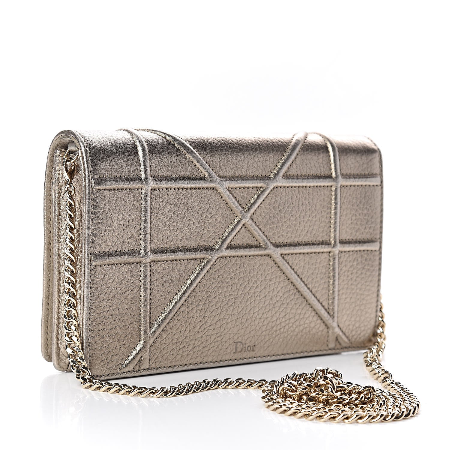 Christian Dior Metallic Grained Calfskin Diorama Wallet on Chain Pouch Light Gold 3 of 10