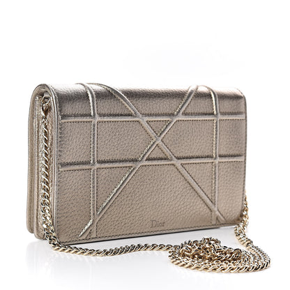 Christian Dior Metallic Grained Calfskin Diorama Wallet on Chain Pouch Light Gold 3 of 10