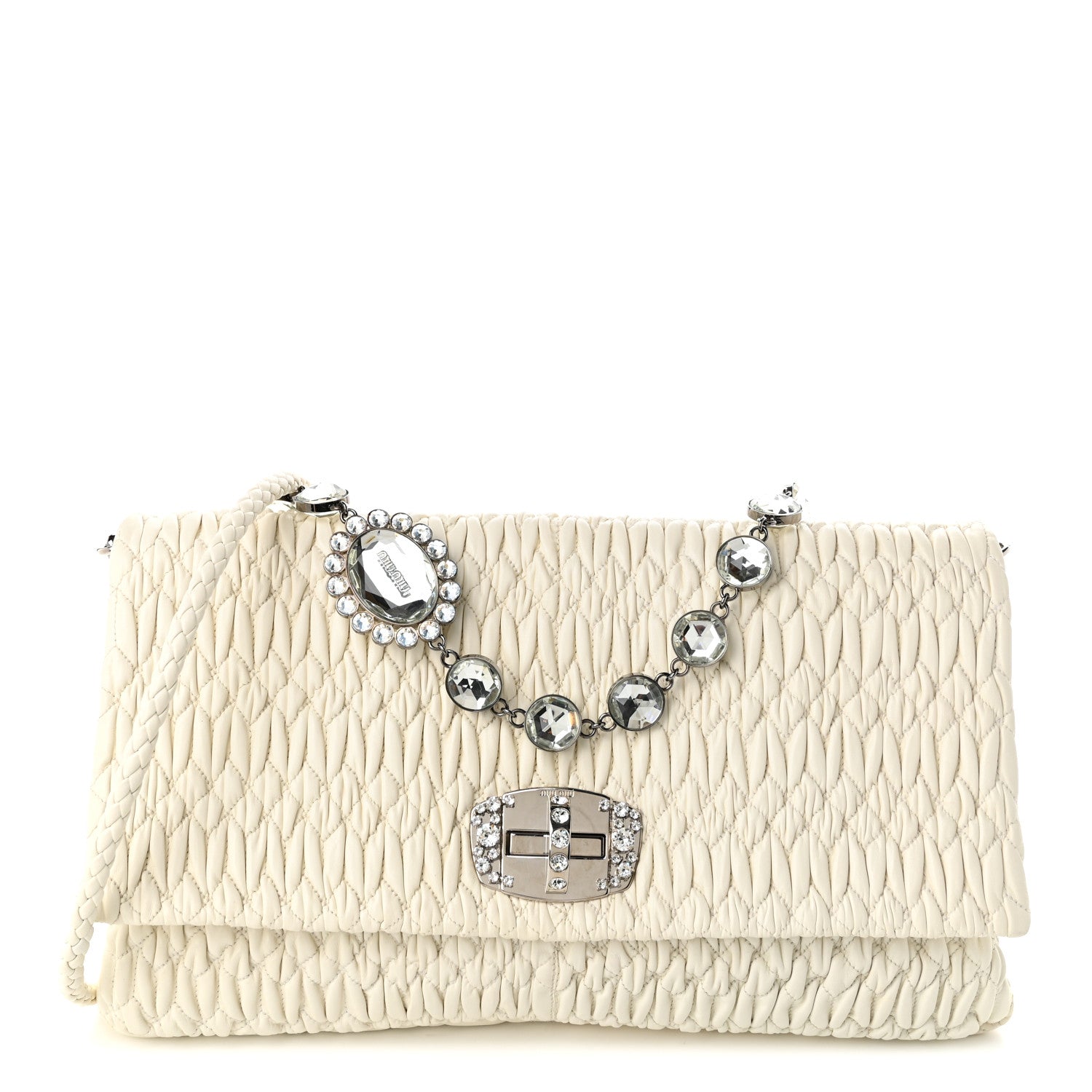 Miu Miu Nappa Matelasse Crystal Flap Clutch White 1 of 10