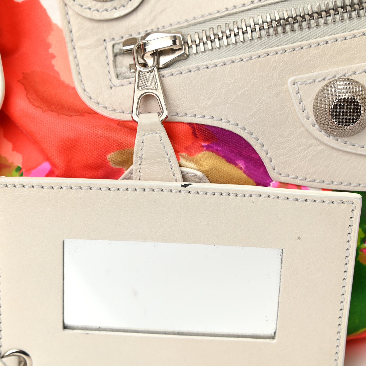 Agneau Canvas Floral Giant 21 Silver Hardware City White