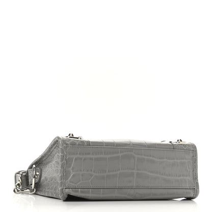Balenciaga Calfskin Crocodile Embossed Silver Metallic Edge Hardware Mini City Haussmannien 4 of 9