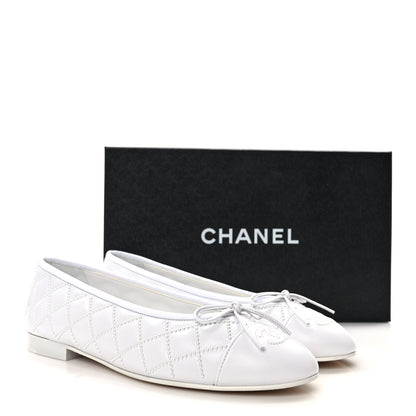 Chanel Lambskin Pearl Embroidered Quilted Cap Toe Ballerina Flats 38.5 White 9 of 9