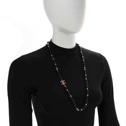 Chanel Metal Beaded CC Long Necklace Gold Black 2 of 6