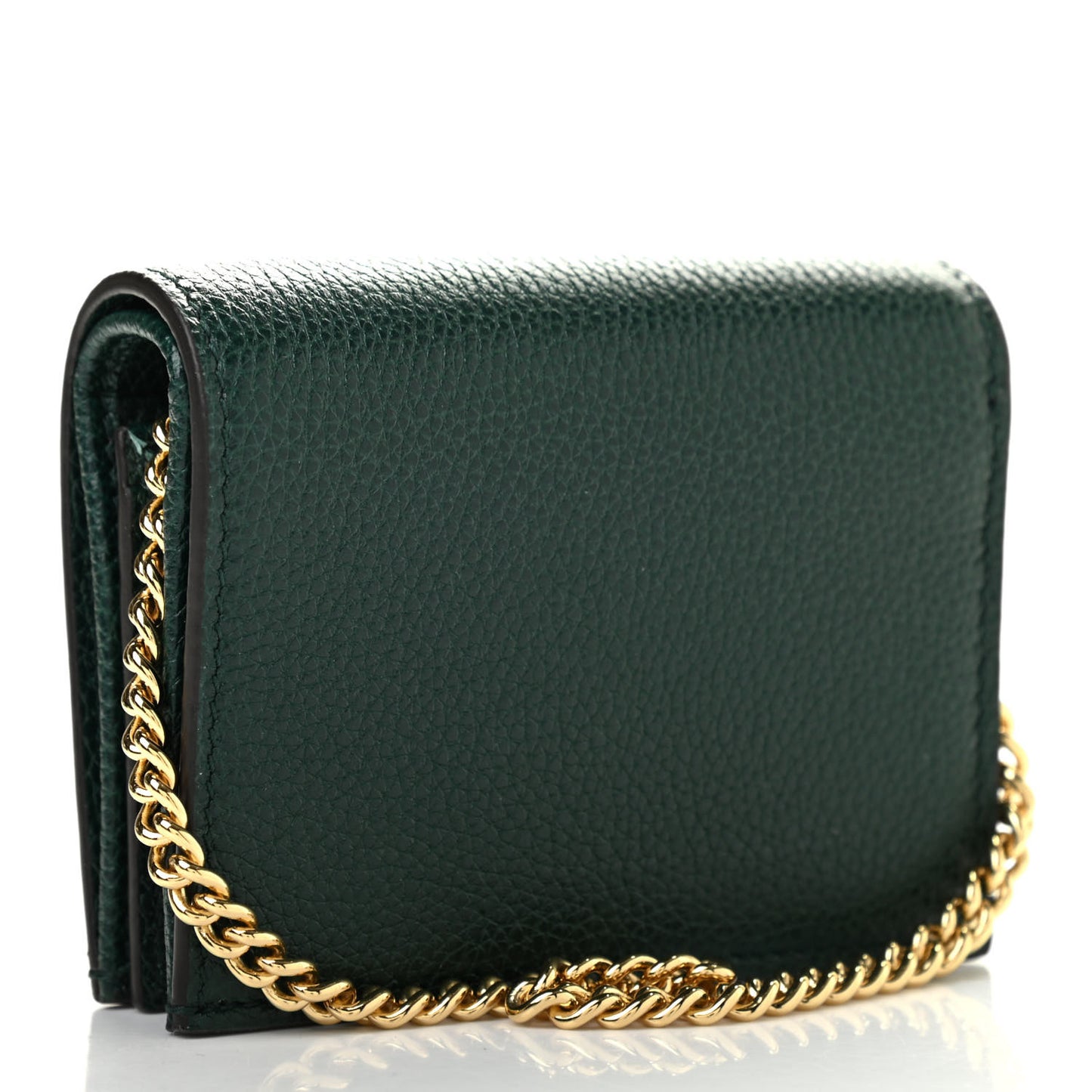 Grainy Calfskin Zumi Chain Card Case Wallet Vintage Green